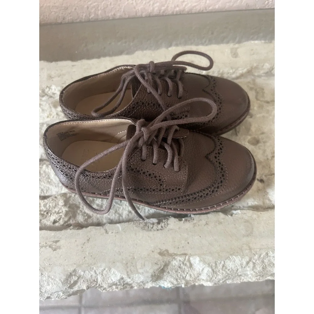 Janie and Jack Boys Size 9 Brown Leather Wingtip Brown Dressy Casual Shoes